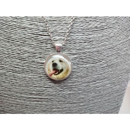 Lovable Golden Retriever Glass Cabochon Dog Pendant Silver Necklace Gift