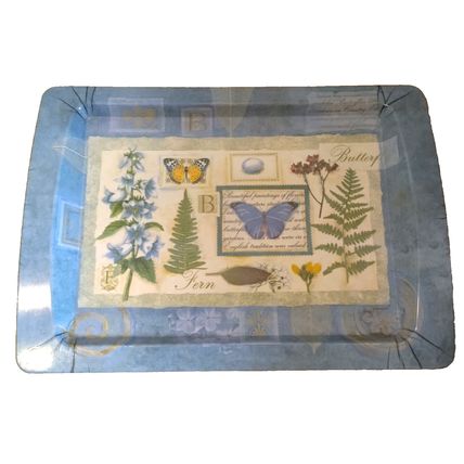 Melamine Serving Tray Blue Butterfly Flower Nature Collage Rectangle Shape