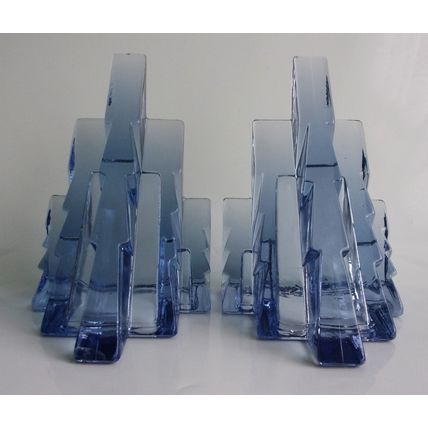 Rare Bagley Art Deco Blue Glass 'Wyndham' Book Ends Pair (Issues).