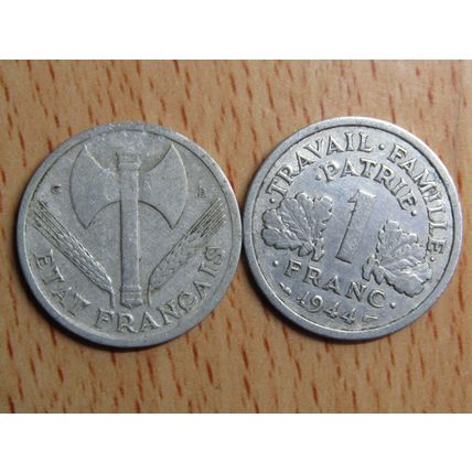 France Republic 1944C 1 Franc Coin