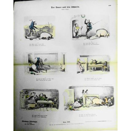 1890 Der Bauer und sein Schwein - Münchener Bilderbogen N. 316; by Wilhelm Busch