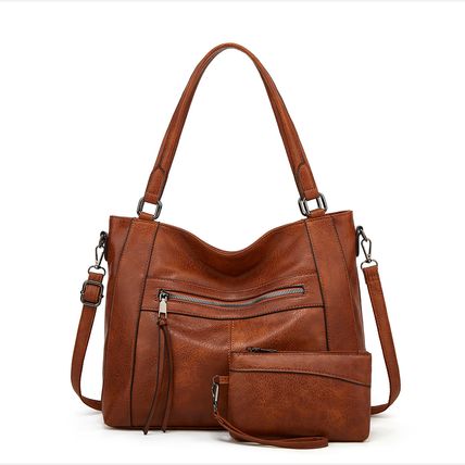 Women Tote Bag Handbags PU Leather Fashion Hobo Shoulder Bags Brown