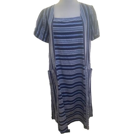 Adini 100% cotton seersucker dress square neck short sleeves side pockets Size L