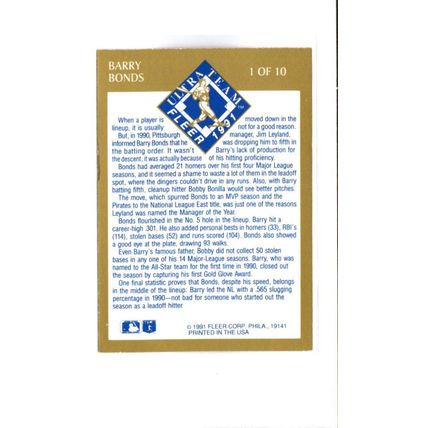 Barry Bonds #1 1991 Ultra Gold