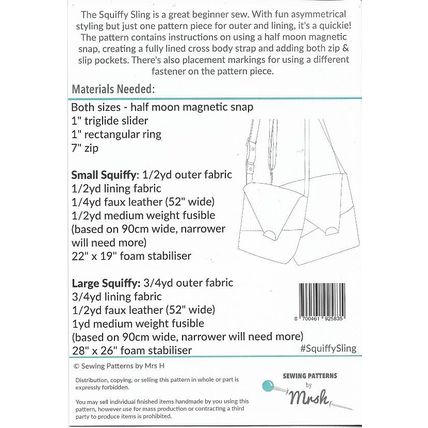 Mrs H. The Squiffy Sling Shoulder Bag Paper Pattern 8x9x3” or 10x11x4”