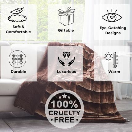 Tache Faux Fur Throw Blanket Brown 50 X 60 Inch Elegant Super Soft Warm Dark Gol