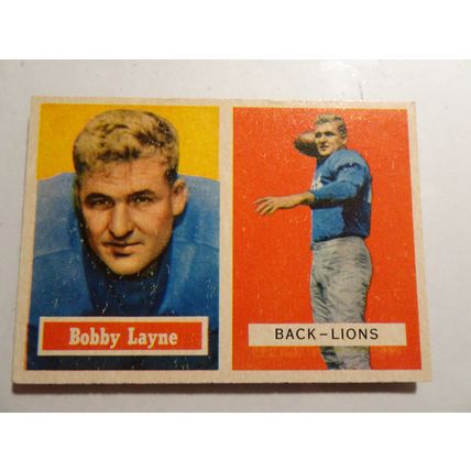 1957 Topps Football Card # 032 Bobby Layne Very Good (3) Detroit Lions