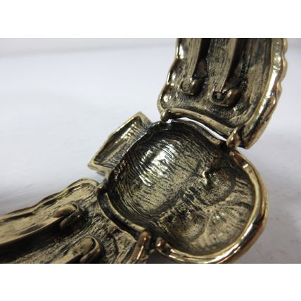 Owl Large Wide Cuff Bracelet Bangle Hinged Gold Patina Rhinestone Eyes Chunky