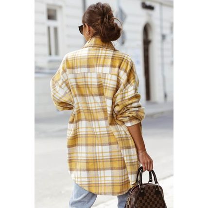 Yellow Plaid Flap Pocket Long Sleeve Shacket