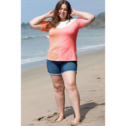 White Plus Size Colorblock Waffle Knit Tee