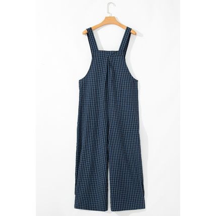 Sail Blue Plaid Print Buttoned Pocketed High Waist Overall