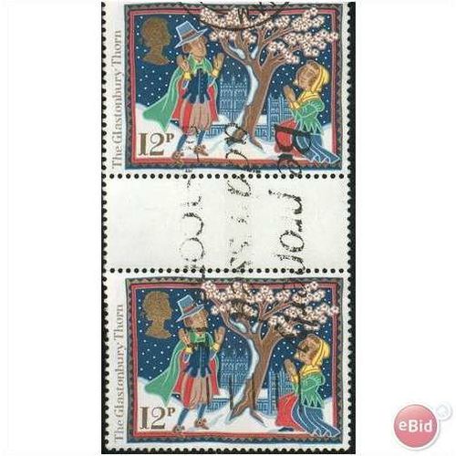 GB stamps 1986 used Gutter Pair - SG 1341 - 12p Xmas, Folk Customs