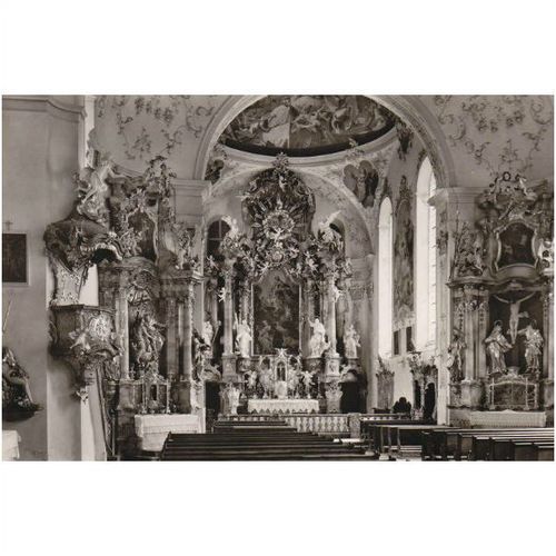 Black & white Photo Postcard - Interior of Parish Church, Oberammergau Germany