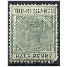 Turks Islands 1885 SG53a 1/2d Pale Green Wmk Crown CA Mounted Mint RCP. .