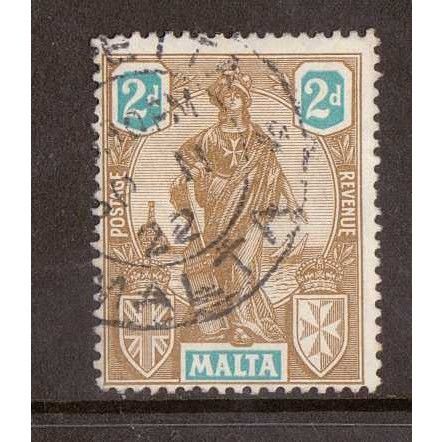 MALTA 1922 2d BROWN & BLUE VERY FINE USED ON PAPER SG128