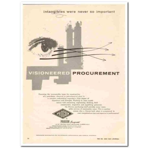 procon inc 1959 visioneered procurement petrochemical plant vintage ad