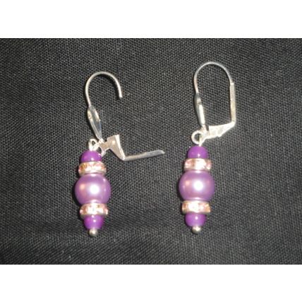 Round mint & dark purple contrast crystal lever back earrings
