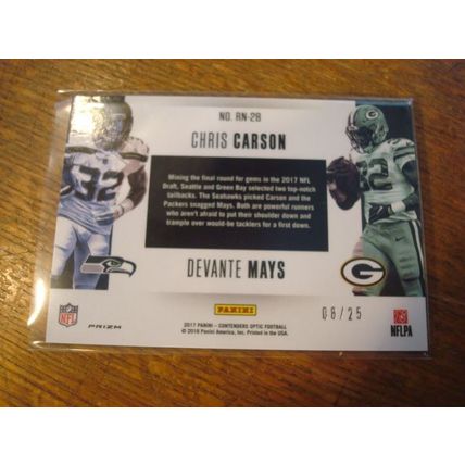 2017 Optic, Round Numbers Insert, CHRIS CARSON Rc, #'d 8/25, Seahawks