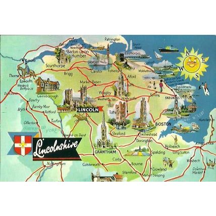England LINCOLNSHIRE Map Postcard (Dennis L.3015.L)