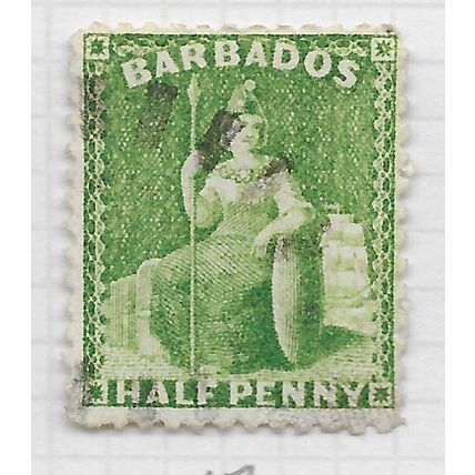 BARBADOS 1875 HALF PENNY BRIGHT GREEN USED SG67 67 SG