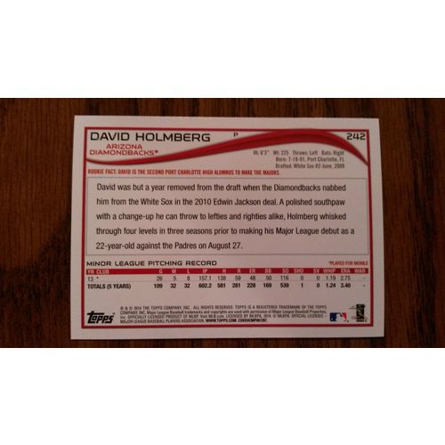 2014 Topps Red Hot Foil Card # 242 David Holmberg Mint (9) Arizona Diamondbacks