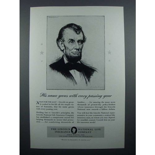 1940 Lincoln National Life Insurance Ad - Name Grows