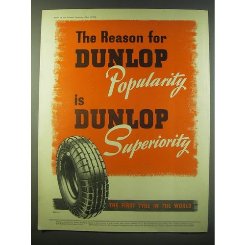 1940 Dunlop Tyres Ad - The reason for Dunlop popularity is Dunlop Superiority