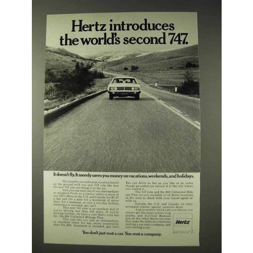 1970 Hertz Rent-A-Car Ad - World's Second 747