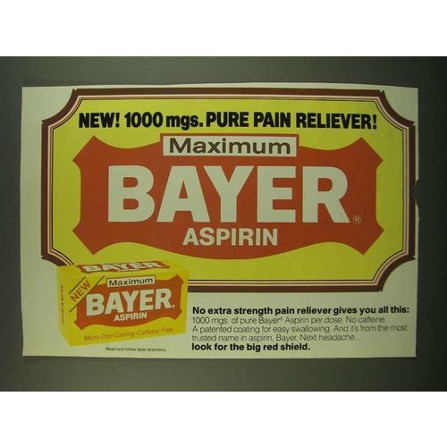 1983 Bayer Aspirin Ad - New 1000 mgs. Pure Pain Reliever