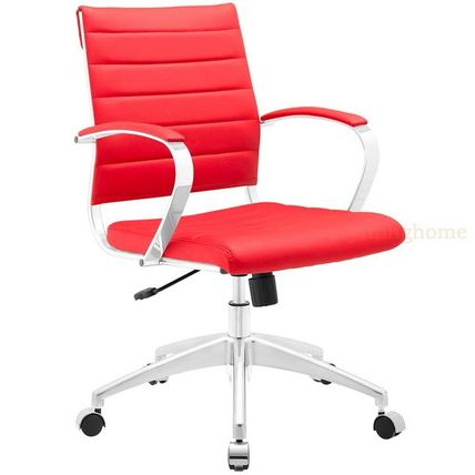 Padded Desk Office Mid Back Chair Rolling Casters Mid-Century Modern - 8 Colors