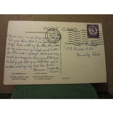 multiview, IPSWICH, SUFFOLK used vintage postcard 1960? postmark =