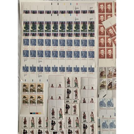 US 22c Stamp Lot Plate Blocks Strips Folk Art Cats Animals Flags Mint Lot MNHOG