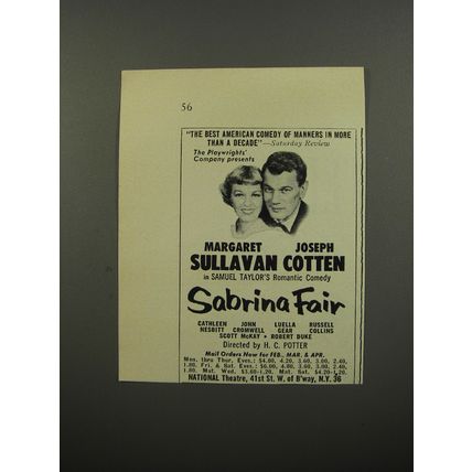 1953 Sabrina Fair Play Advertisement - The best American comedy of manners