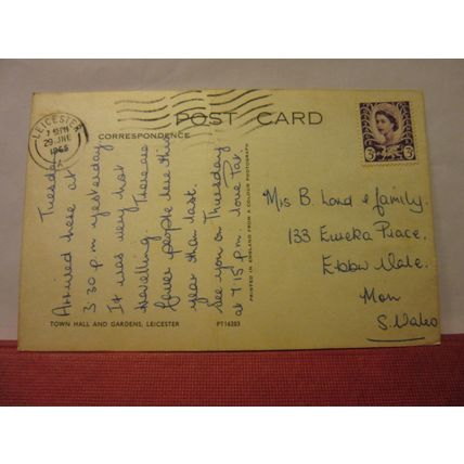 TOWN HALL AND GARDENS, LEICESTER used vintage postcard 1965 pm =