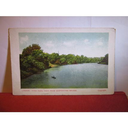 from SERPENTINE BRIDGE, HYDE PARK , LONDON used antique postcard 1905 pm =