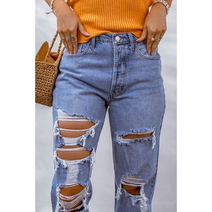 Sky Blue Heavy Destroyed Big Hole Boyfriend Jeans
