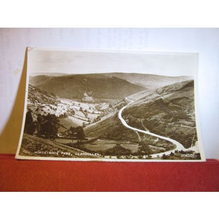 HORSE-SHOE PASS, LLANGOLLEN, WALES used vintage postcard RP 1955 pm #