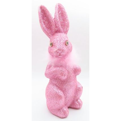 Glitter Bunnies Pink & White Ornament 21 CM Gift Home Decor Plastic Light Weight