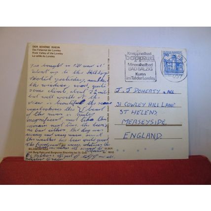 VALLEY OF THE LORELEY, DER SHONE RHEIN, GERMANY used postcard 1985 pm =