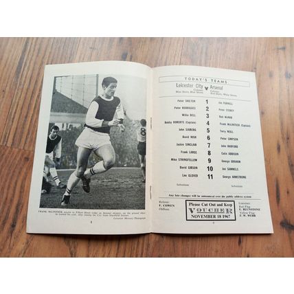 1967/68 Leicester City vs Arsenal, Division 1 - 18/11/1967 ** FREE P&P **