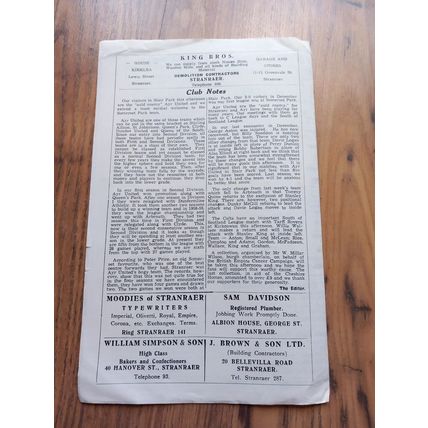 1962/63 Stranaer vs Ayr United, 13/4/1963 Scottish Div 2 *FREE P&P