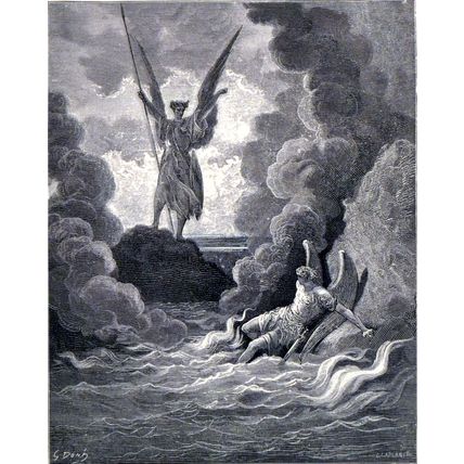 SATAN AND BEELZEBUB 1885 Gustave Doré - John Milton - Laplante ANTIQUE ENGRAVING