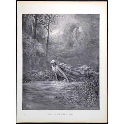 DANTE AND THE RIVER OF LETHE 1885 Gustave Doré ANTIQUE ENGRAVING
