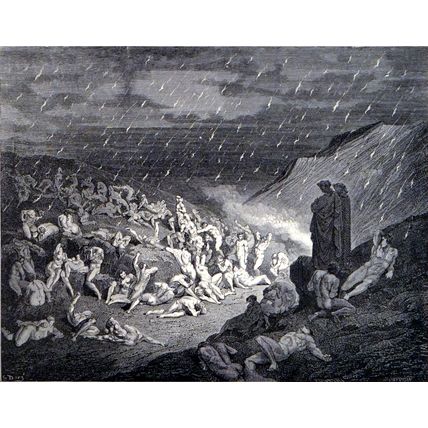 TORTURE OF THE FIERY RAIN 1885 Gustave Doré - Dante Alighieri ANTIQUE ENGRAVING