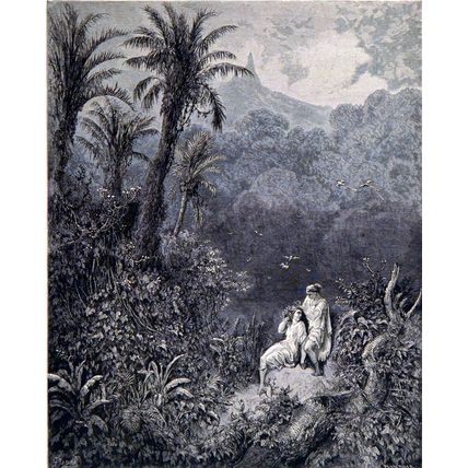 TOILET IN THE DESERT 1885 Gustave Doré - Chateaubriand ANTIQUE ENGRAVING