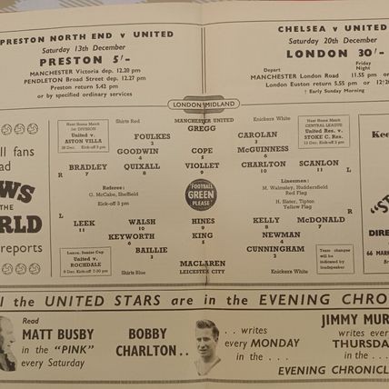 1958-59 MUFC v Leicester City 1st Division 06-12-58 With Token