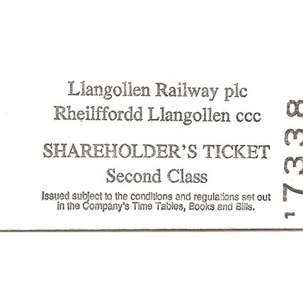 Llangollen Railway Edmondson Ticket - Shareholder's Ticket