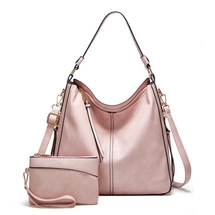 Women Vegan Leather Handbags Tote Purse Shoulder Bag Two Piece Pink