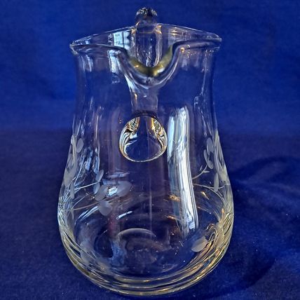 Vintage ETCHED GLASS CREAMER 4" ROSE Flower Floral Crystal