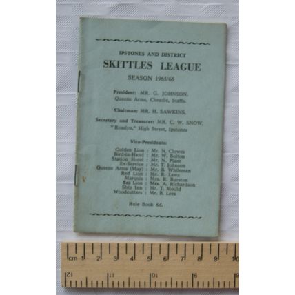 1965/66 Ipstones & District Skittles League Rule Book & Fixture list